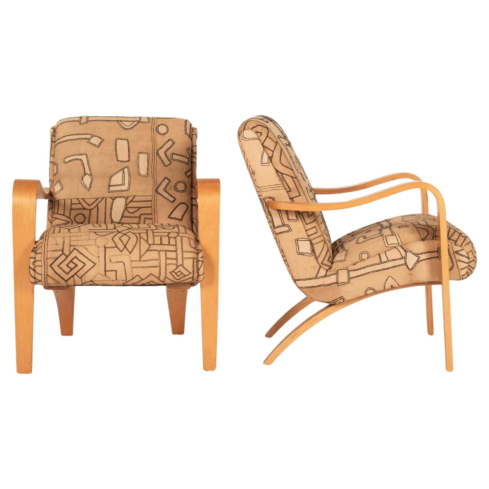 Pair Vintage Thonet Kuba Cloth Armchairs