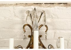 Pair Vintage Three-light Brass And Crystal Sconces