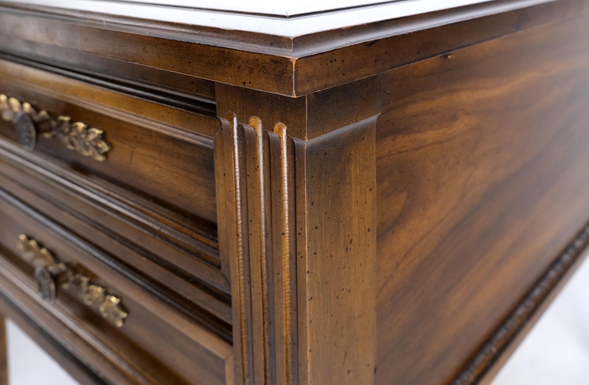 Pair Vintage Travertine Tops Cherry or Walnut Two Drawers End Tables Nightstands For Sale 1