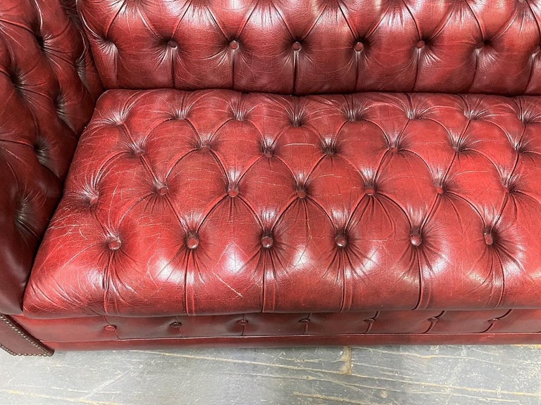 Pair Vintage Tufted Leather Chesterfield Sofas For Sale 6
