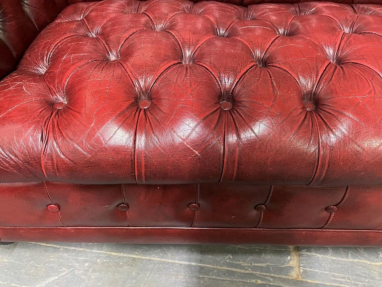 Pair Vintage Tufted Leather Chesterfield Sofas For Sale 7