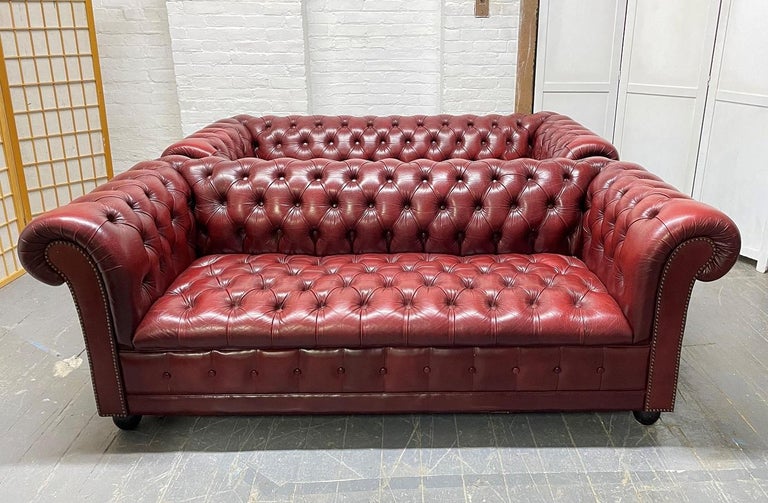 Pair Vintage Tufted Leather Chesterfield Sofas For Sale at 1stDibs