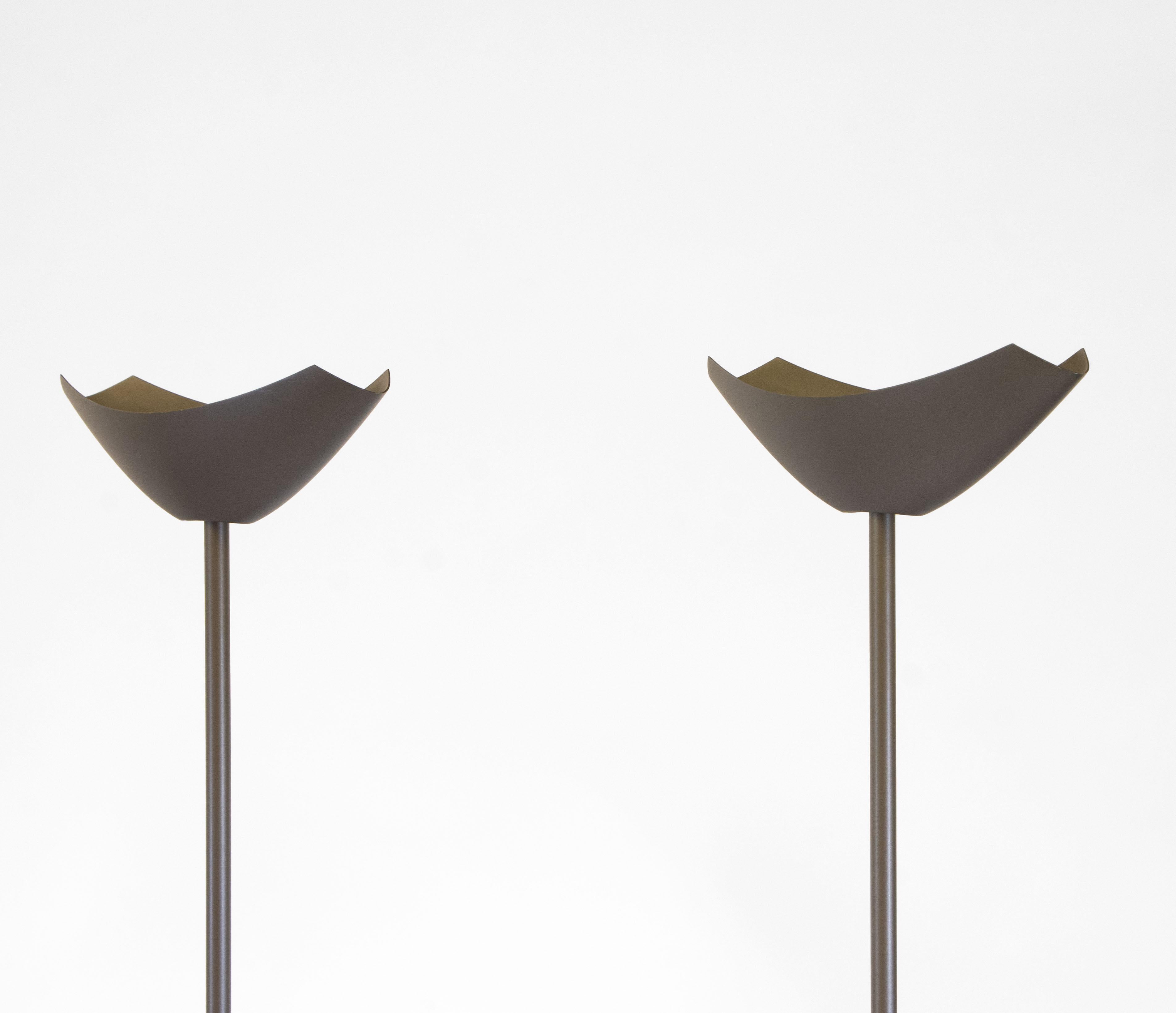 Post-Modern Pair Vintage Uplighter Floor Lamps By Josep Llusca 'Servul F' For Flos Italy  For Sale