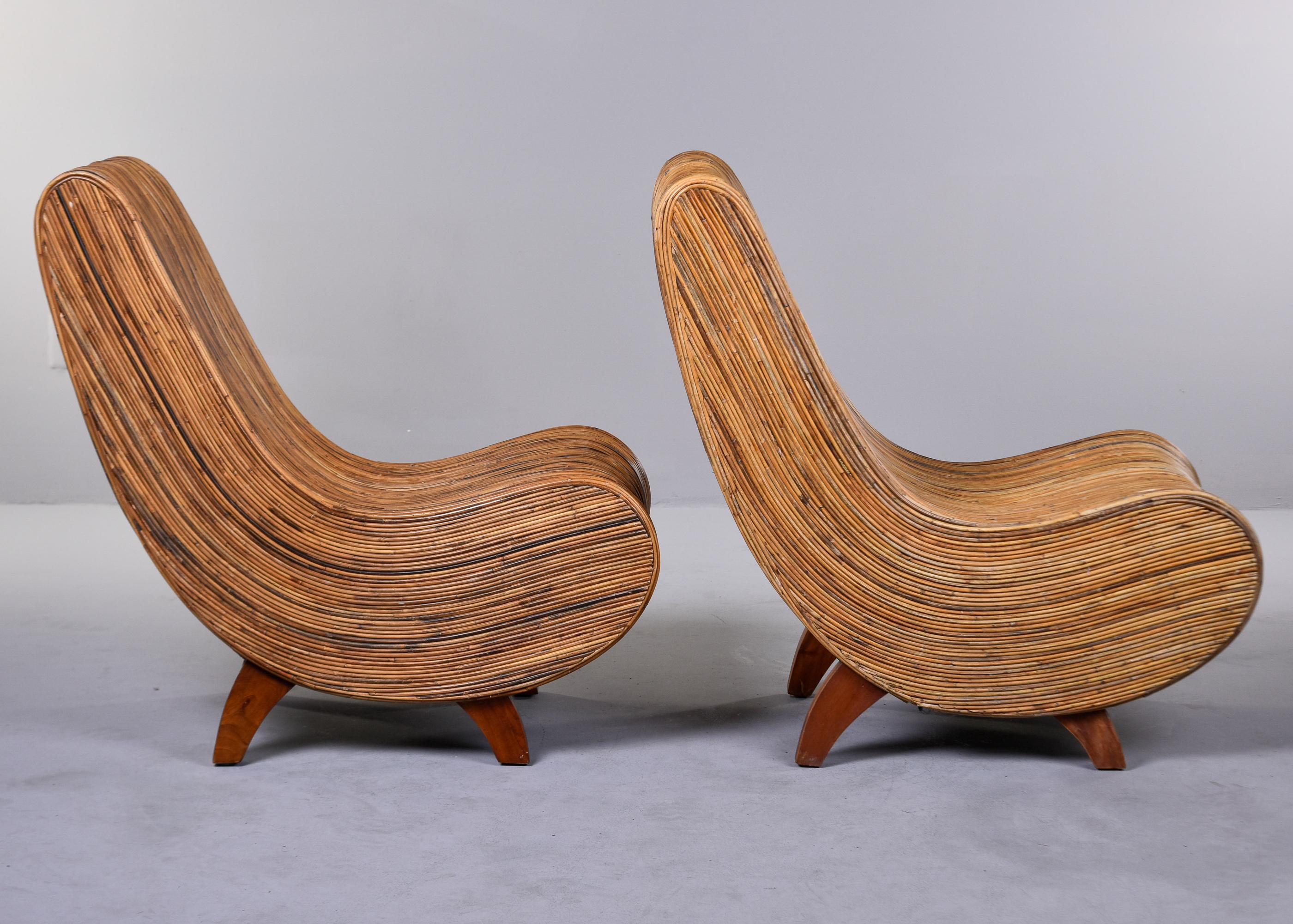 Pair Vintage Vivai del Sud Pencil Reed Chairs with Ottomans 1