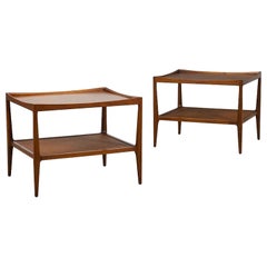 Pair Vintage Walnut Side Tables with Cane Bottom