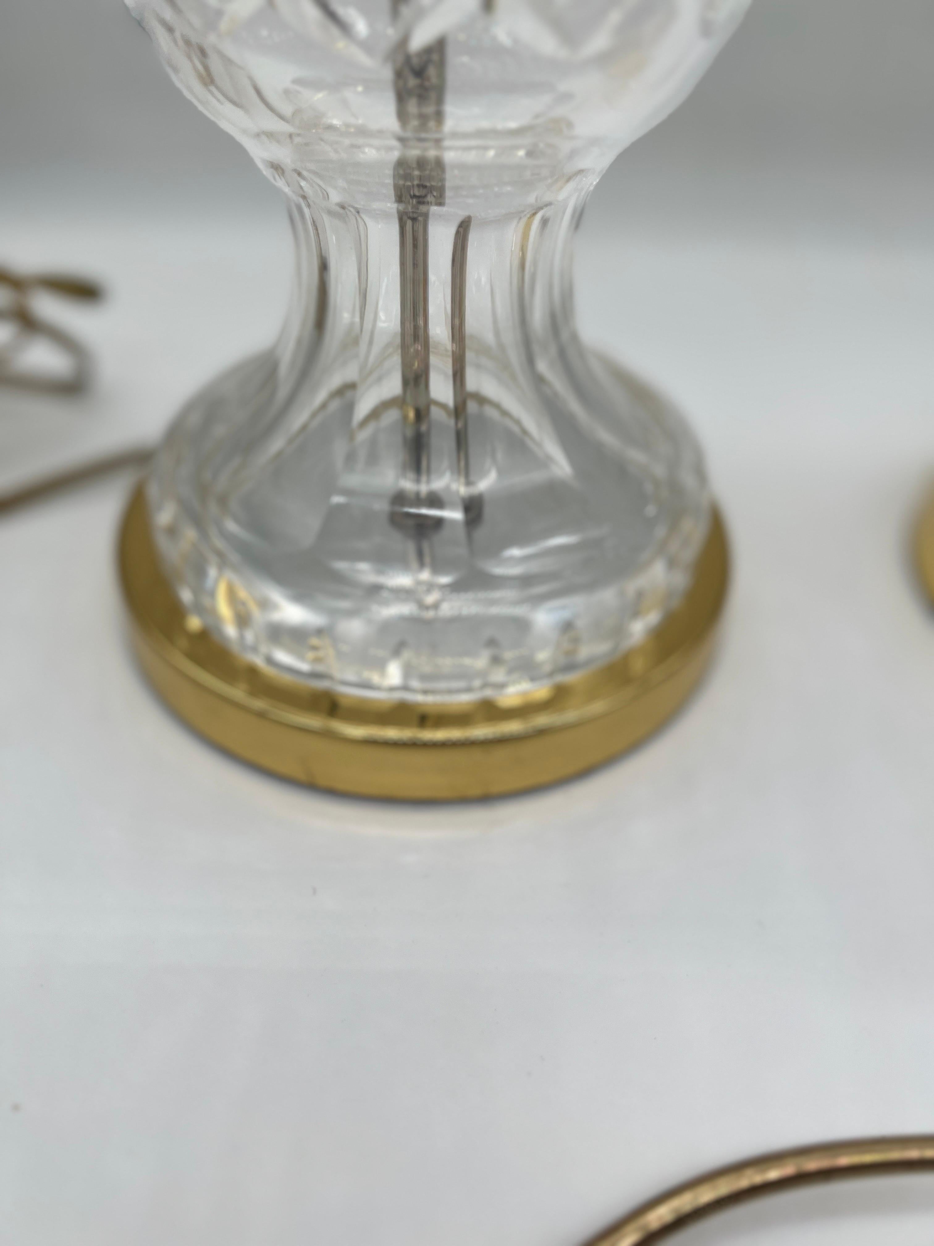 Northern Irish Pair, Vintage Waterford Cut Crystal & Brass “Lismore” Pattern Table Lamps