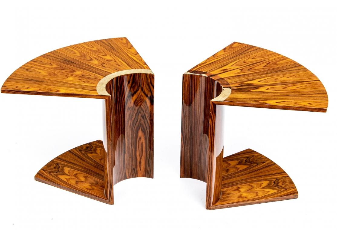Pair of Wedge Shaped Zebra Wood Patterned End Tables for Restoration  For Sale 1