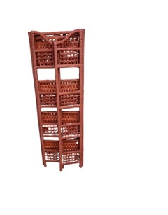 Pair Vintage Wicker 4-Shelves Folding Etagere Stand Bookcases