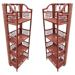 Pair Vintage Wicker 4-Regale Folding Etagere Stand Bücherregale