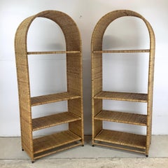 Pair Vintage Wicker Arched Bookcases