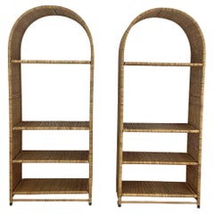 Pair Vintage Wicker Arched Bookcases