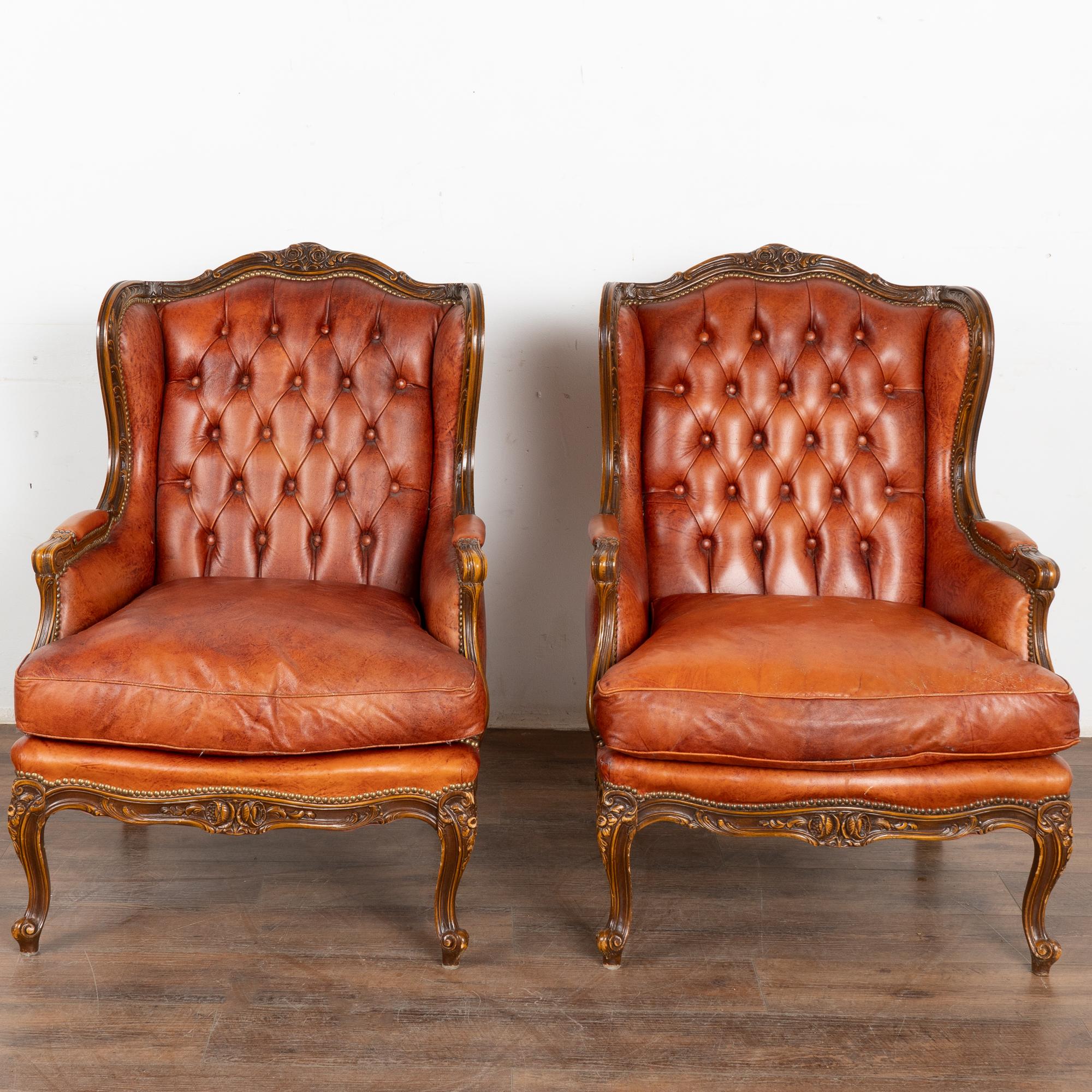 Pair, Vintage Wingback Chesterfield Armchairs, England circa 1980 4