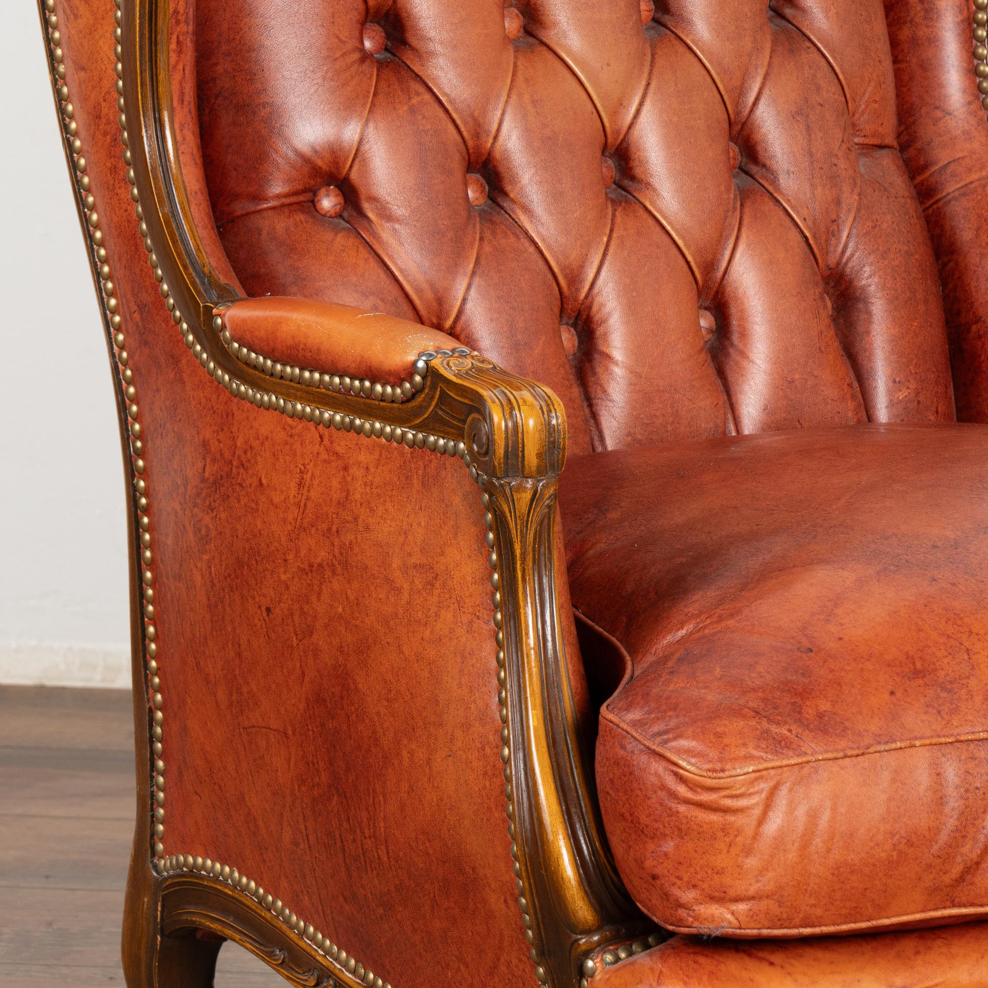 Pair, Vintage Wingback Chesterfield Armchairs, England circa 1980 In Good Condition In Round Top, TX