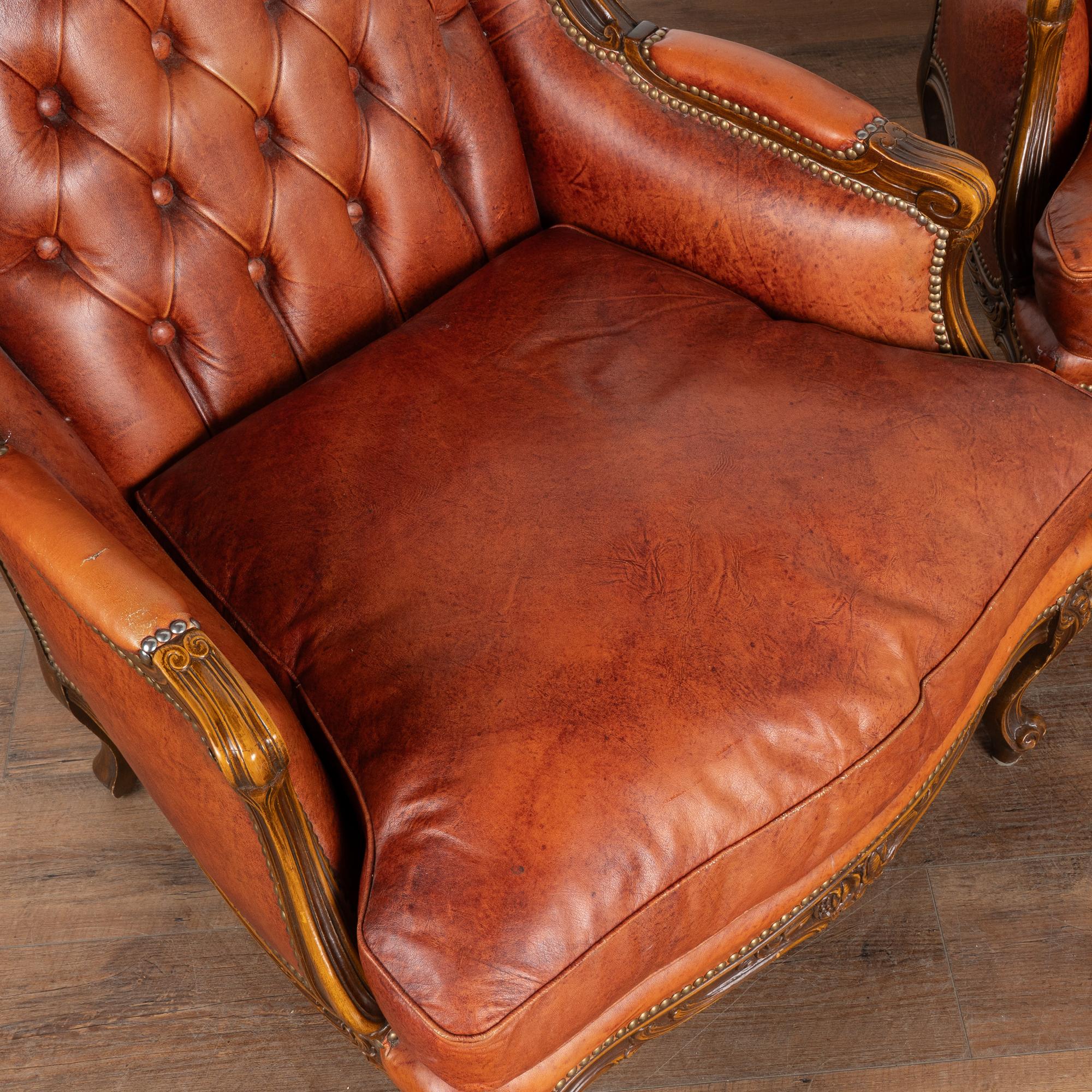 Pair, Vintage Wingback Chesterfield Armchairs, England circa 1980 3