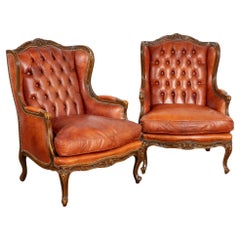 Pair, Vintage Wingback Chesterfield Armchairs, England circa 1980