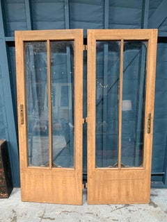 Pair Vintage Wood Doors with Glass Panel