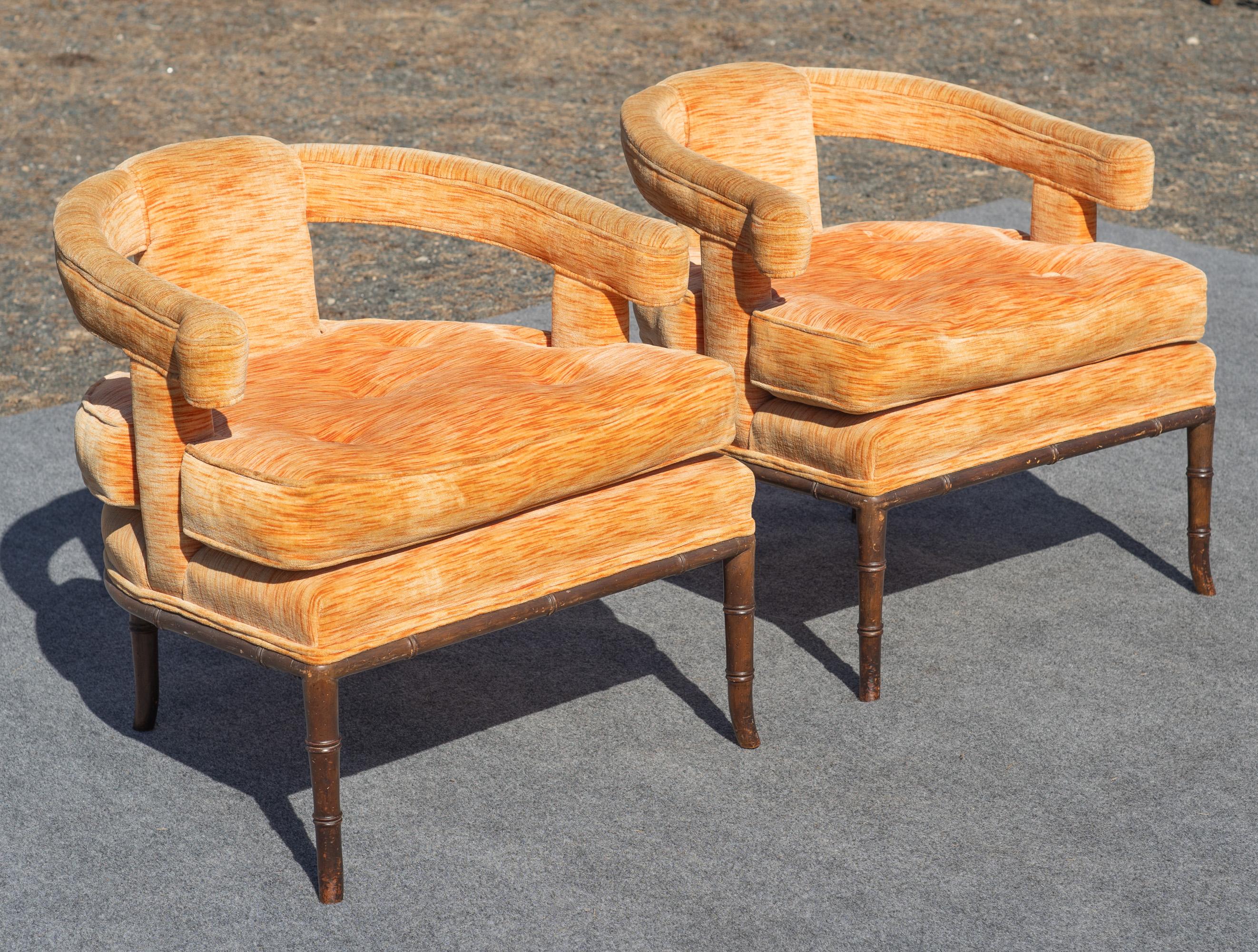 Pareja de sillones de bambú sintético y salmón estilo T. H. Robsjohn Gibbings años 50 Estadounidense en venta