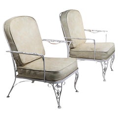 Pair Vintage Wrought Iron Garden Patio Poolside Woodard Chantilly Lounge Chairs