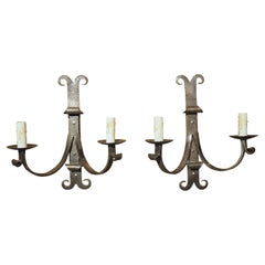 Pair Vintage Wrought Iron Sconces from France, 1960s