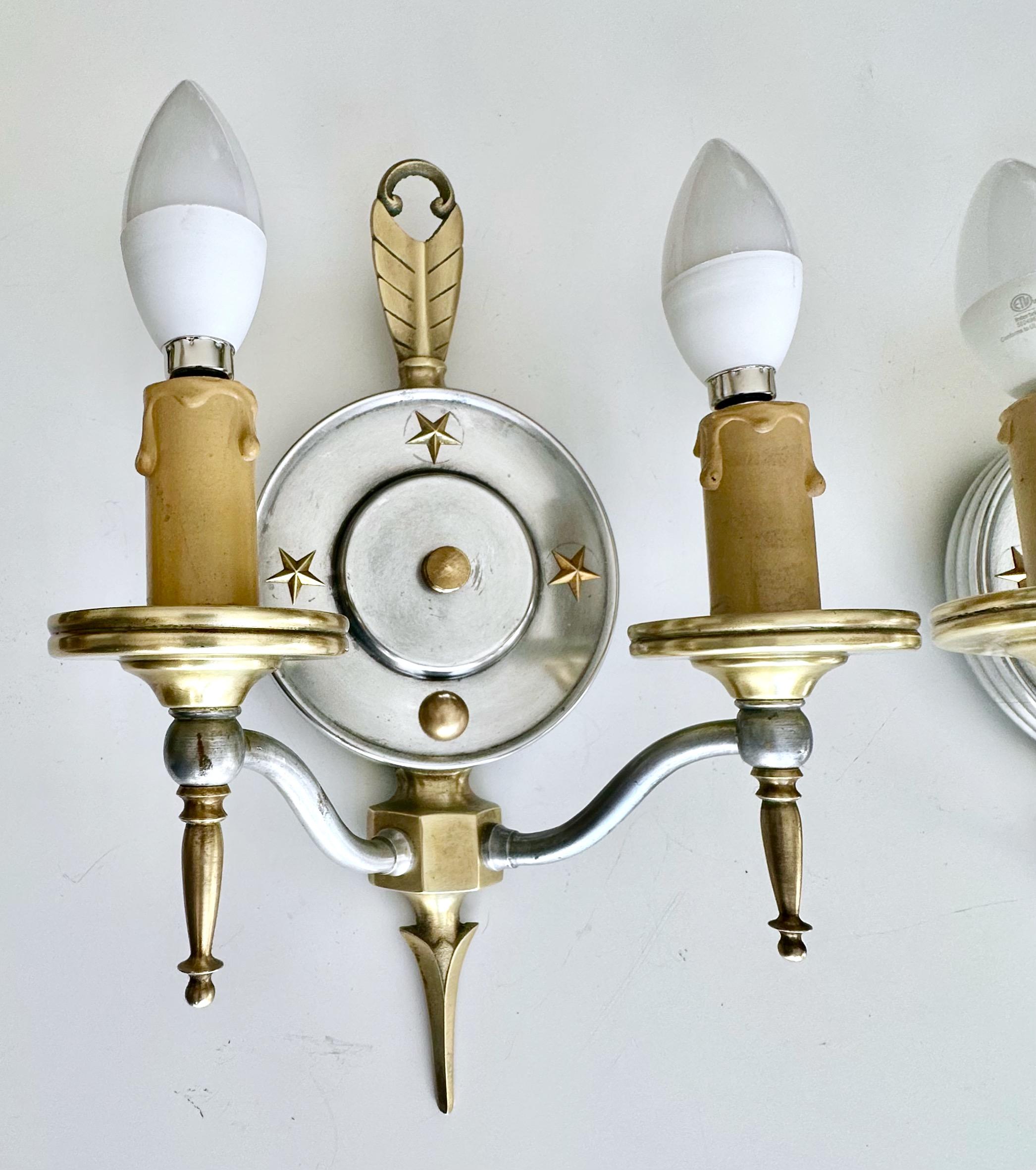 Paire d'appliques murales anciennes Virden Empire Arrow & Star en vente 1