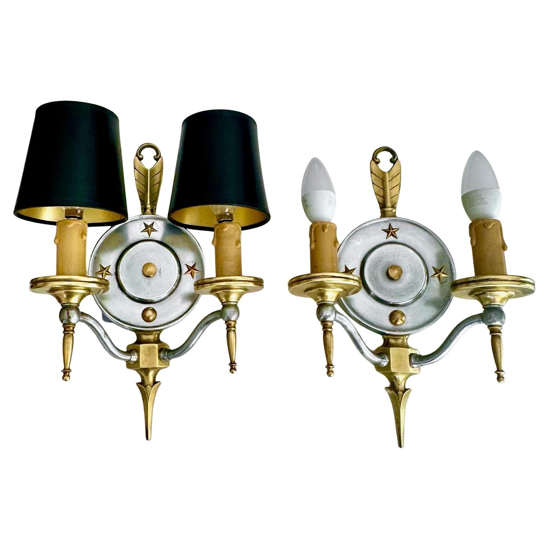 Coppia di lampade da parete antiche Virden Empire Arrow & Star