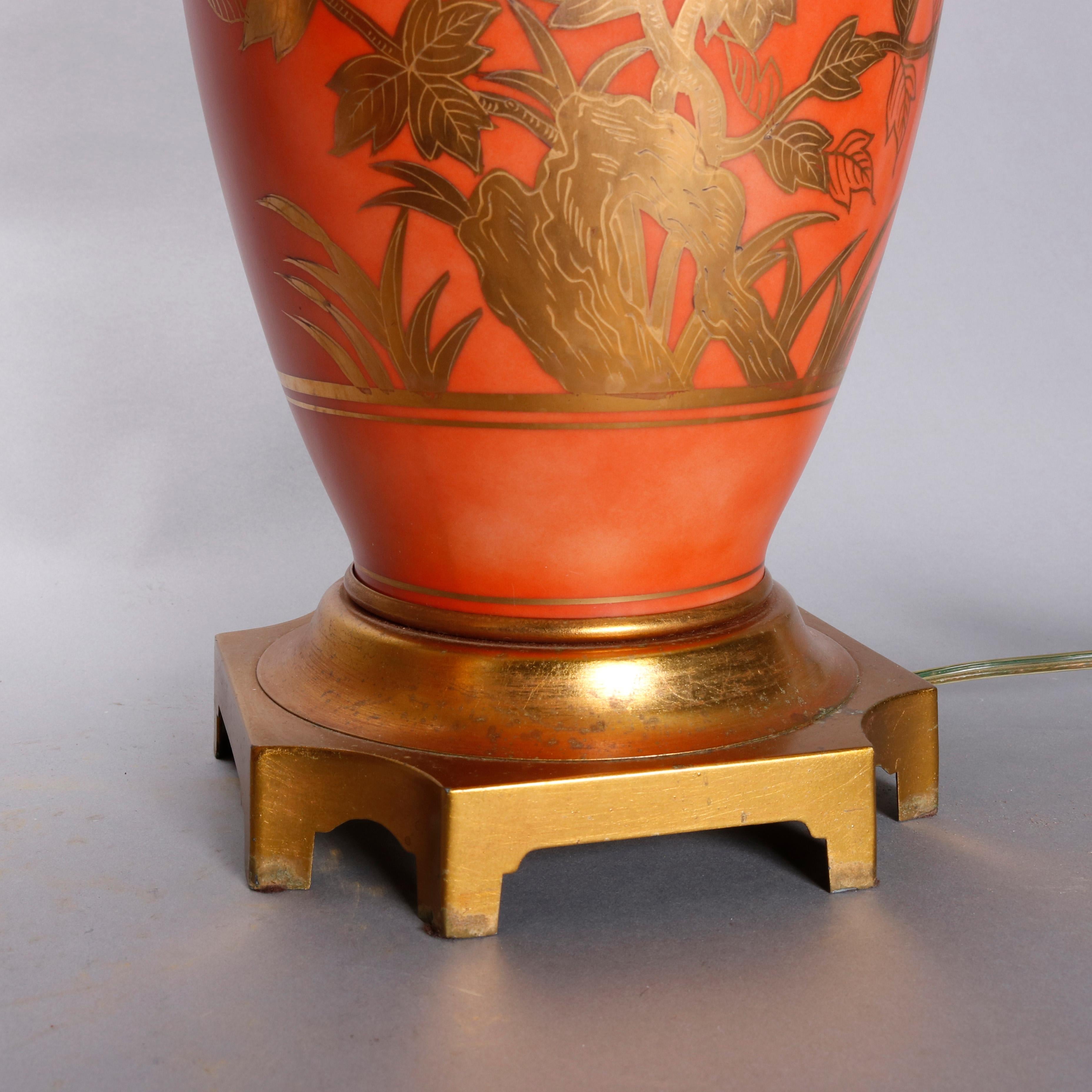 Pair of Vitrine Chinese Gilt Decorated Porcelain Table Lamps, 20th Century 1