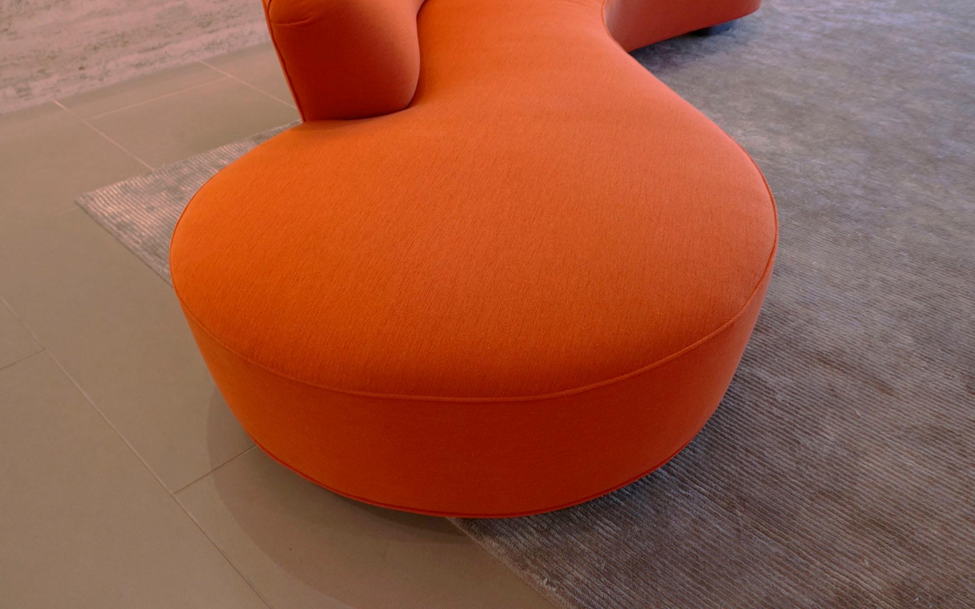 Mid-Century Modern Pair Vladimir Kagan Large Orange Serpentine / Cloud Sofas, Eleven Feet Long