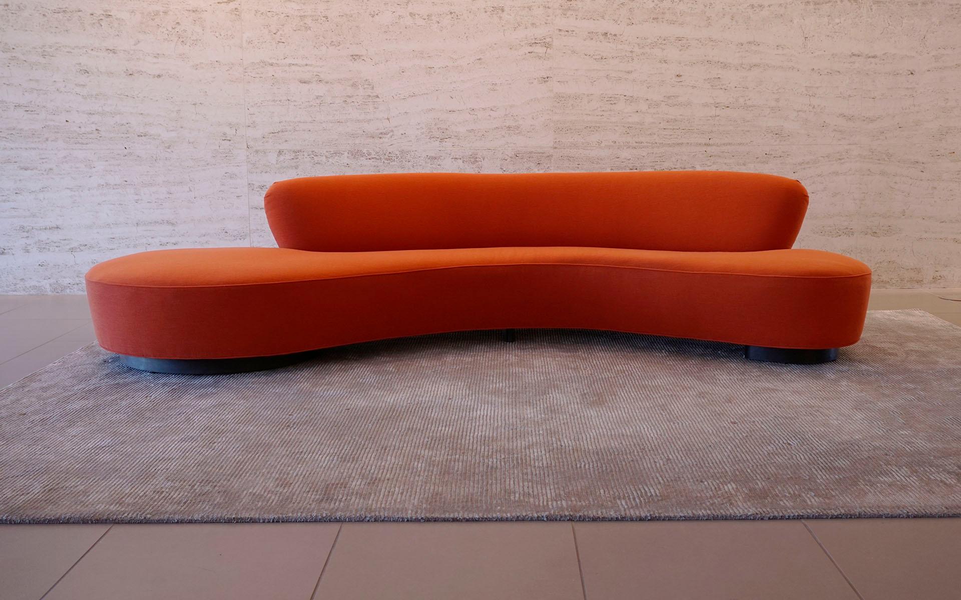 Upholstery Pair Vladimir Kagan Large Orange Serpentine / Cloud Sofas, Eleven Feet Long