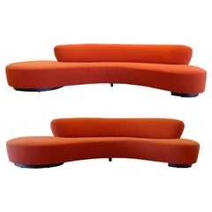Pair Vladimir Kagan Large Orange Serpentine / Cloud Sofas, Eleven Feet Long