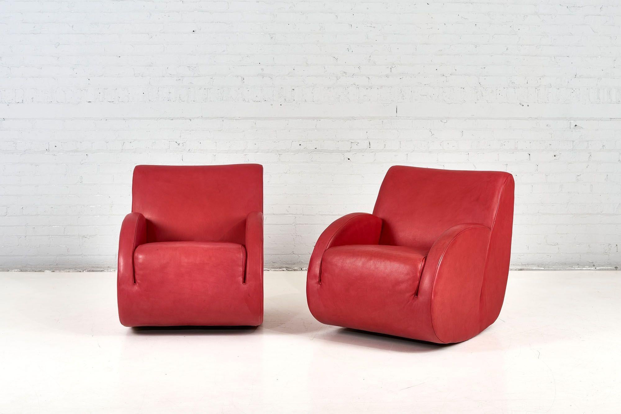 Post-Modern Pair Vladimir Kagan Leather Rocking Chairs