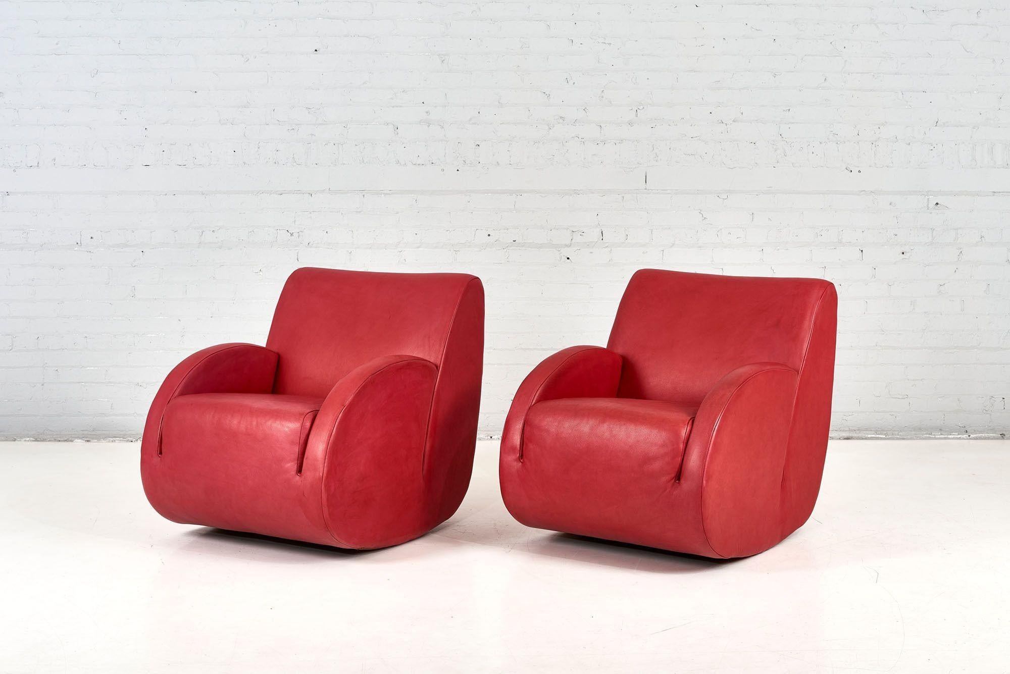 American Pair Vladimir Kagan Leather Rocking Chairs