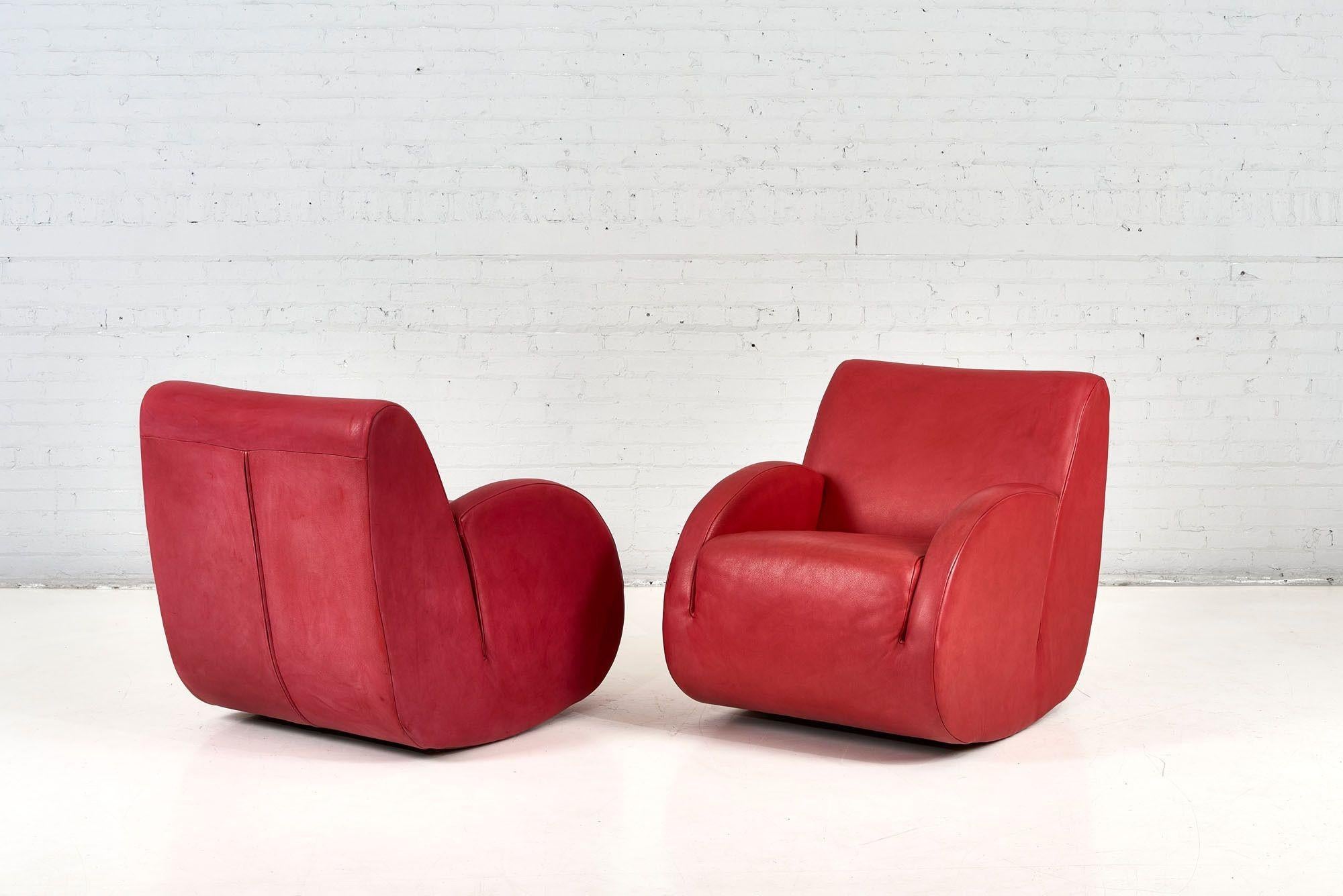 Late 20th Century Pair Vladimir Kagan Leather Rocking Chairs