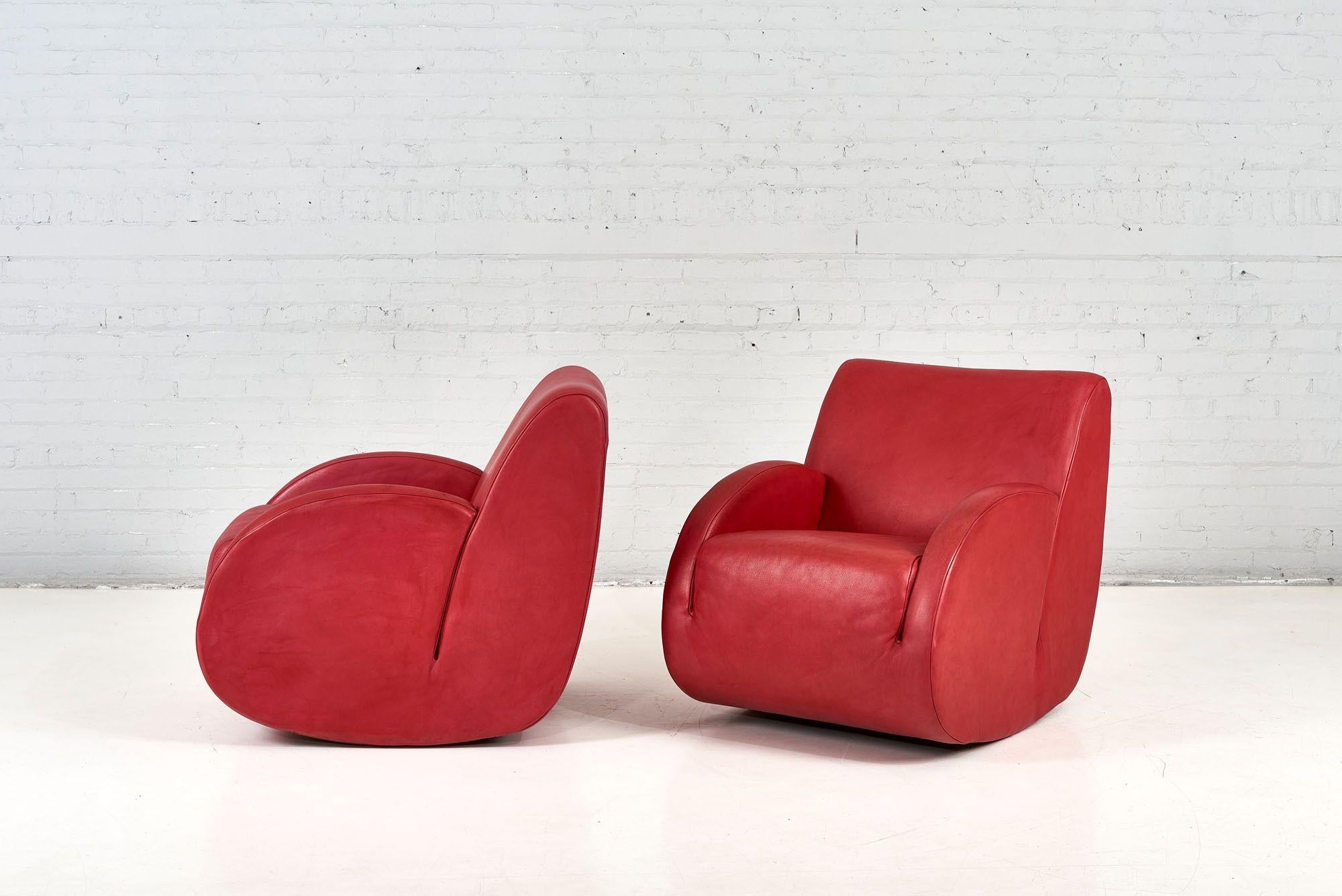 Pair Vladimir Kagan Leather Rocking Chairs 1