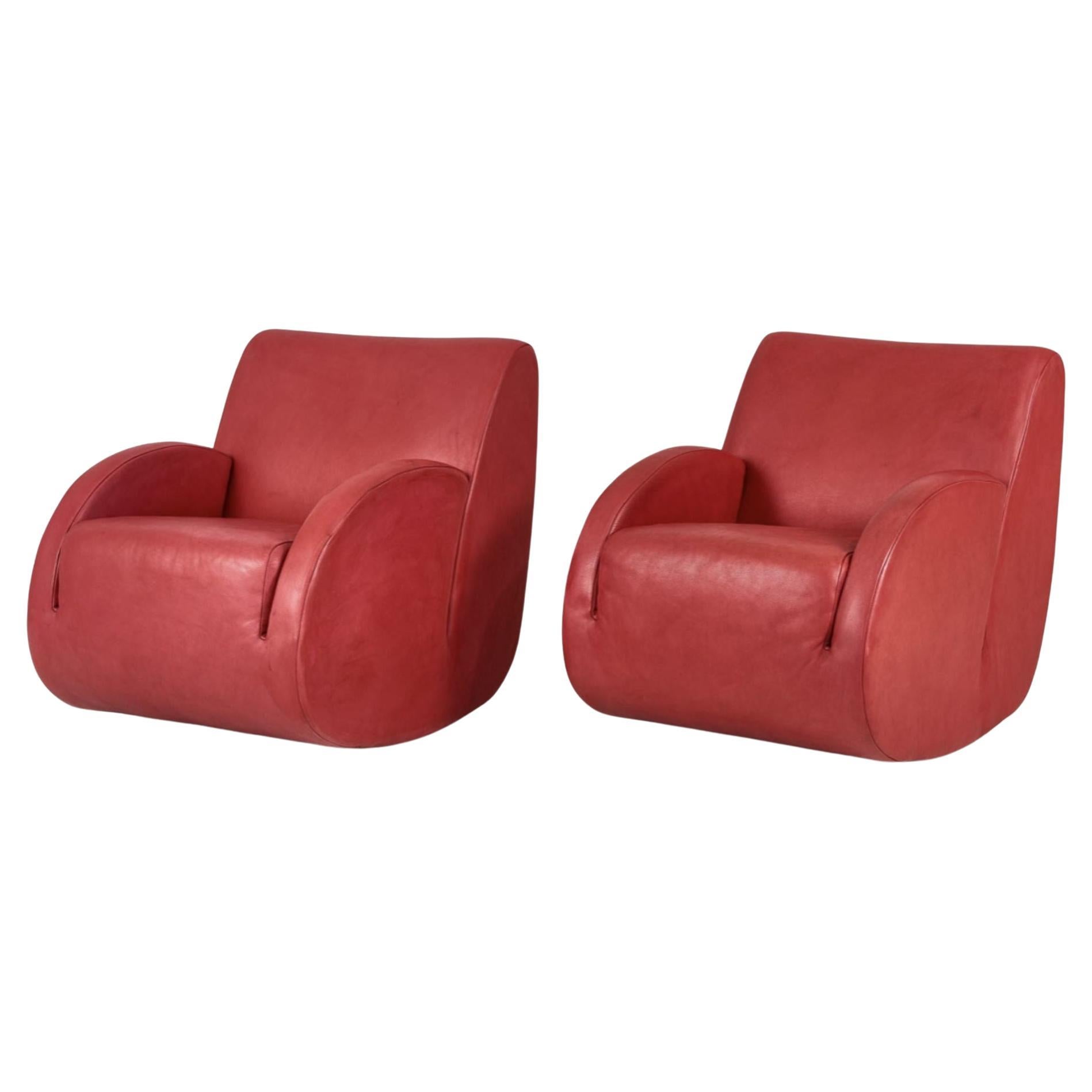 Pair Vladimir Kagan Leather Rocking Chairs