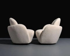 Pair Vladimir Kagan Swivel Lounge Chairs in Ivory Bouclé