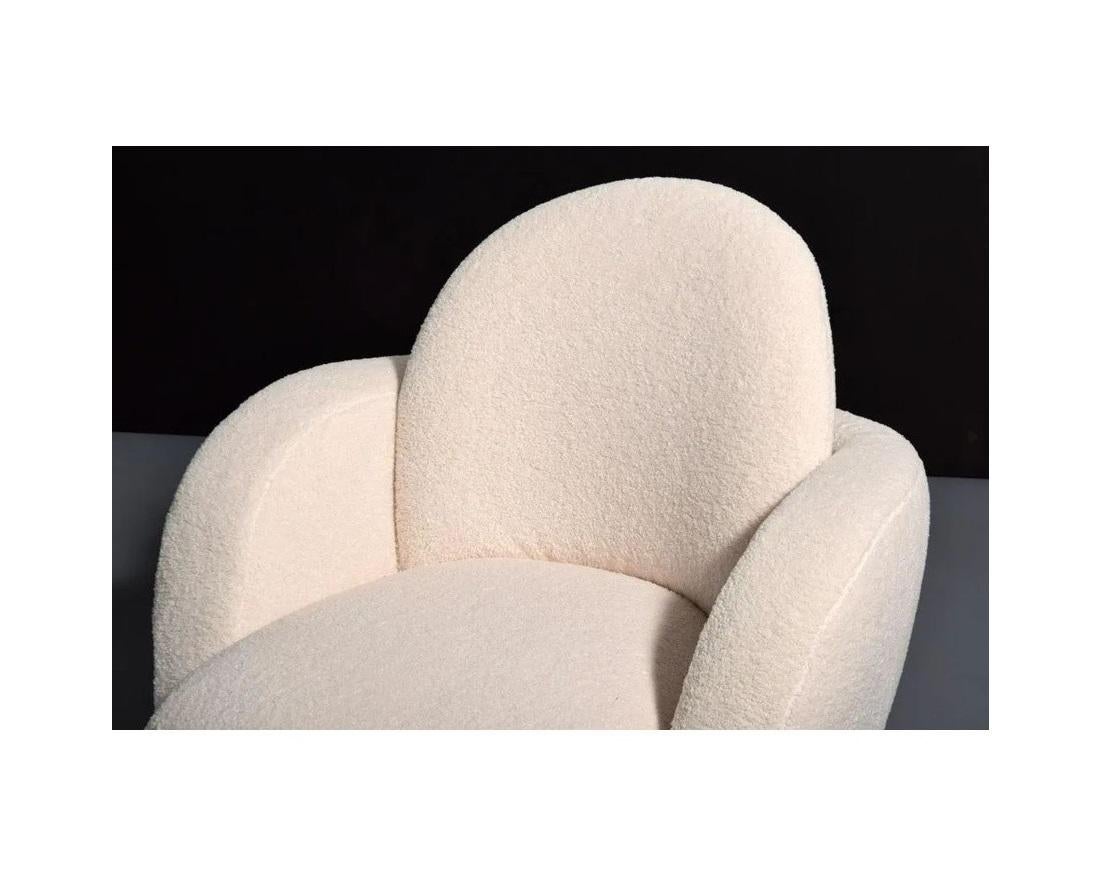 Pair Vladimir Kagan Swivel Lounge Chairs in Ivory Bouclé For Sale 1