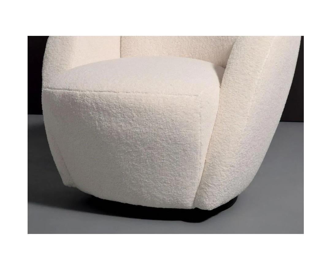 Pair Vladimir Kagan Swivel Lounge Chairs in Ivory Bouclé For Sale 2