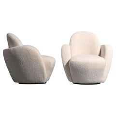 Pareja de sillones giratorios Vladimir Kagan en bouclé marfil