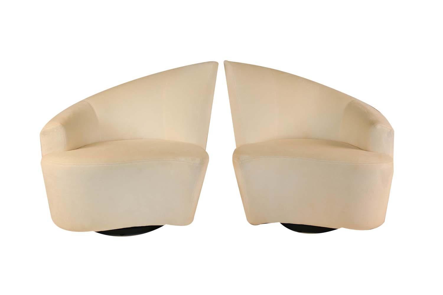 Upholstery Pair of Vladimir Kagan Weiman Preview Bilbao Swivel Lounge Chairs