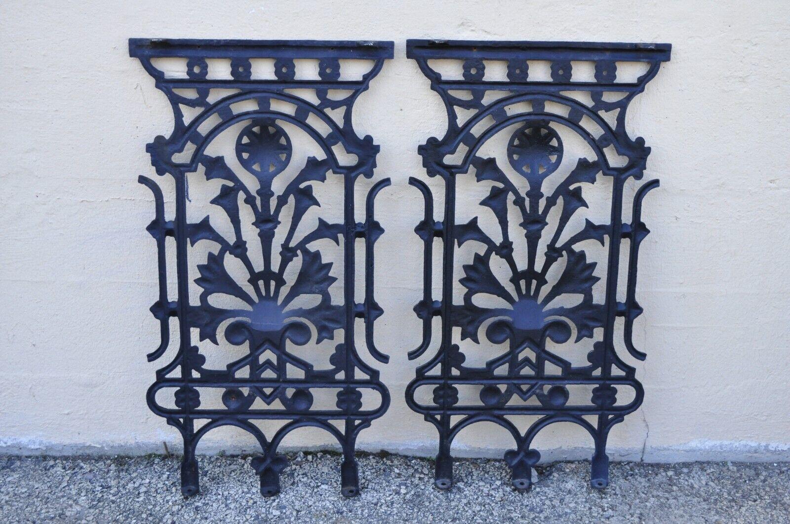 Paar Vtg Gusseisen viktorianischen Stil Tulpe & Bellflower architektonischen Tischbeine 1