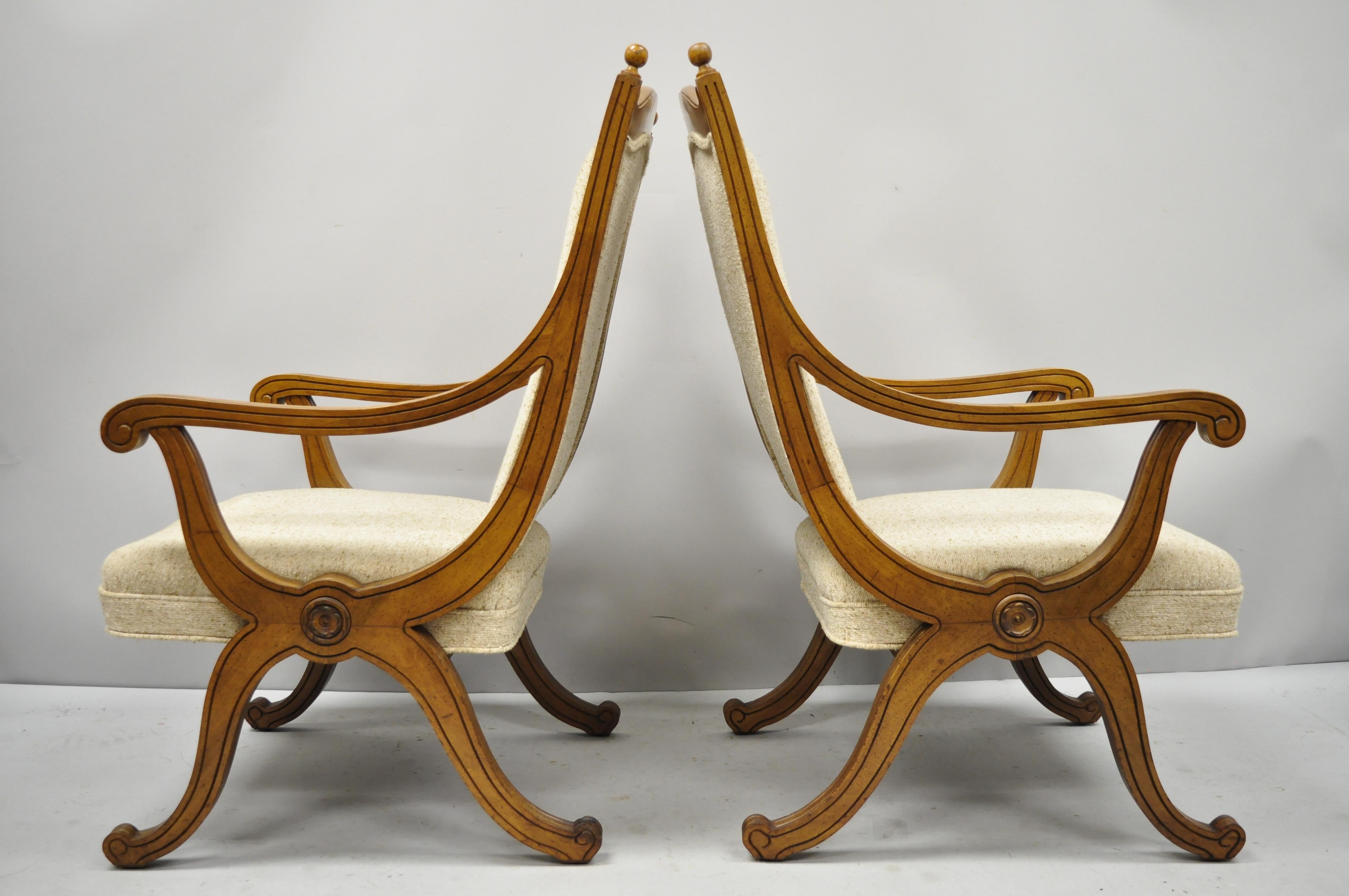 Pair of Hollywood Regency Curule Savonarola Upholstered Back X-Frame Armchairs For Sale 4