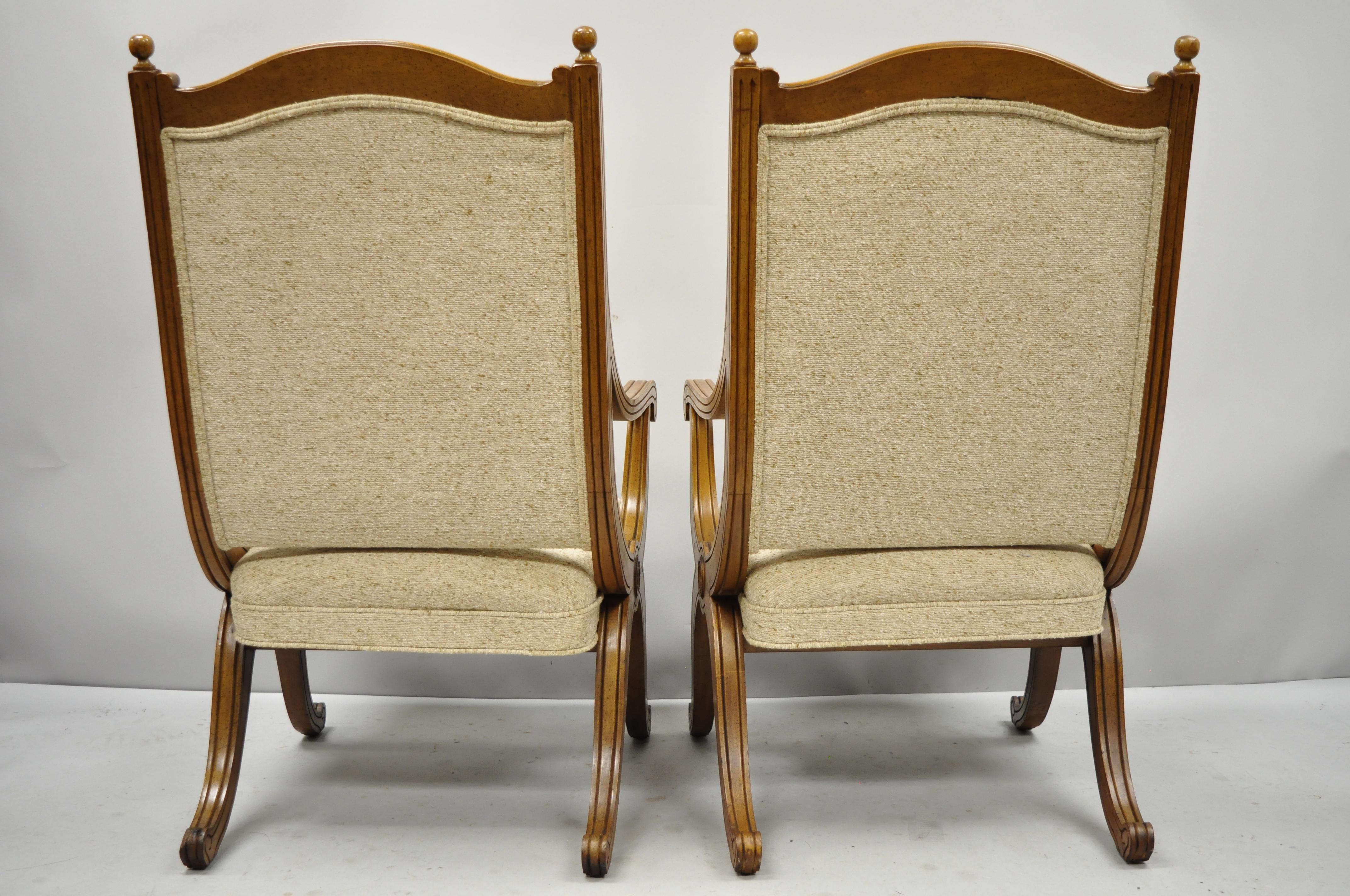 Pair of Hollywood Regency Curule Savonarola Upholstered Back X-Frame Armchairs For Sale 3