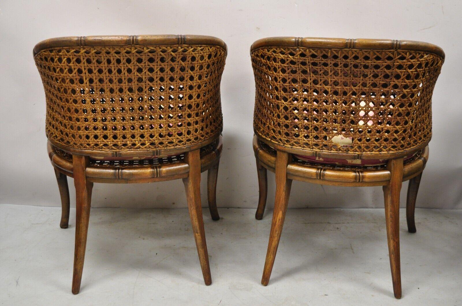 Pair Vtg Hollywood Regency Faux Bamboo Cane Barrel Back Club Lounge Chairs 'a' For Sale 6