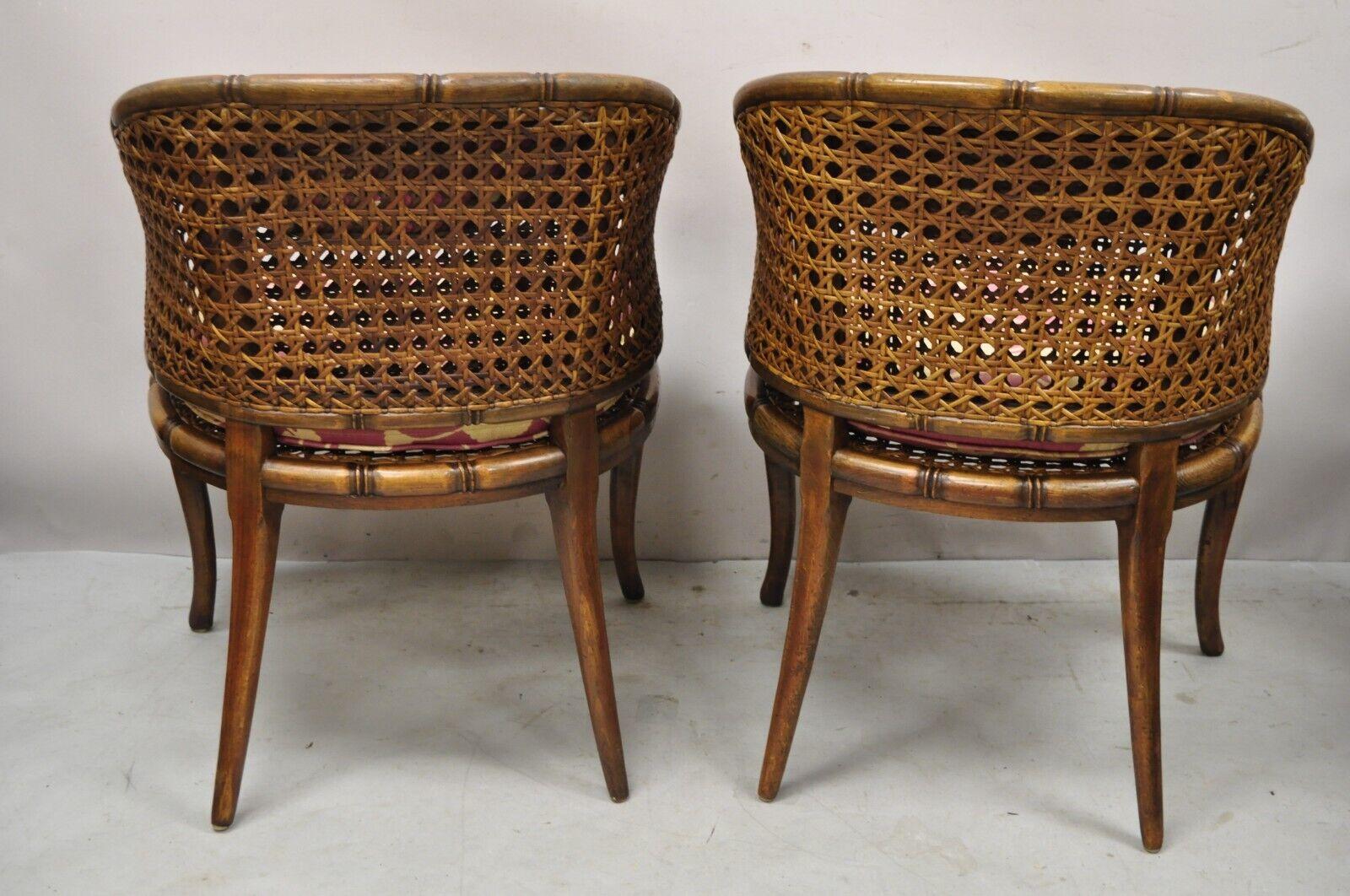 Pair Vtg Hollywood Regency Faux Bamboo Cane Barrel Back Club Lounge Chairs 'B' 3