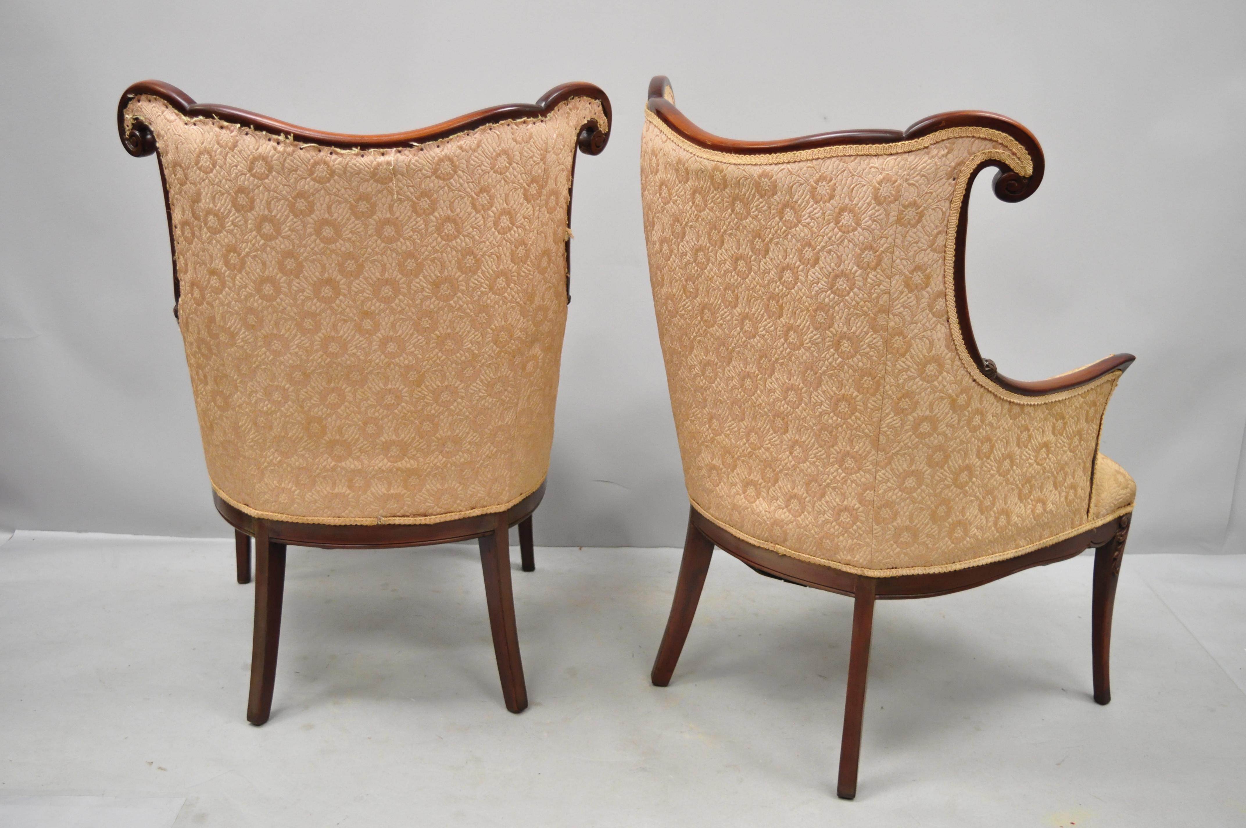 Pair of Hollywood Regency French Style Mahogany Armchairs after Dorothy Drapes For Sale 3