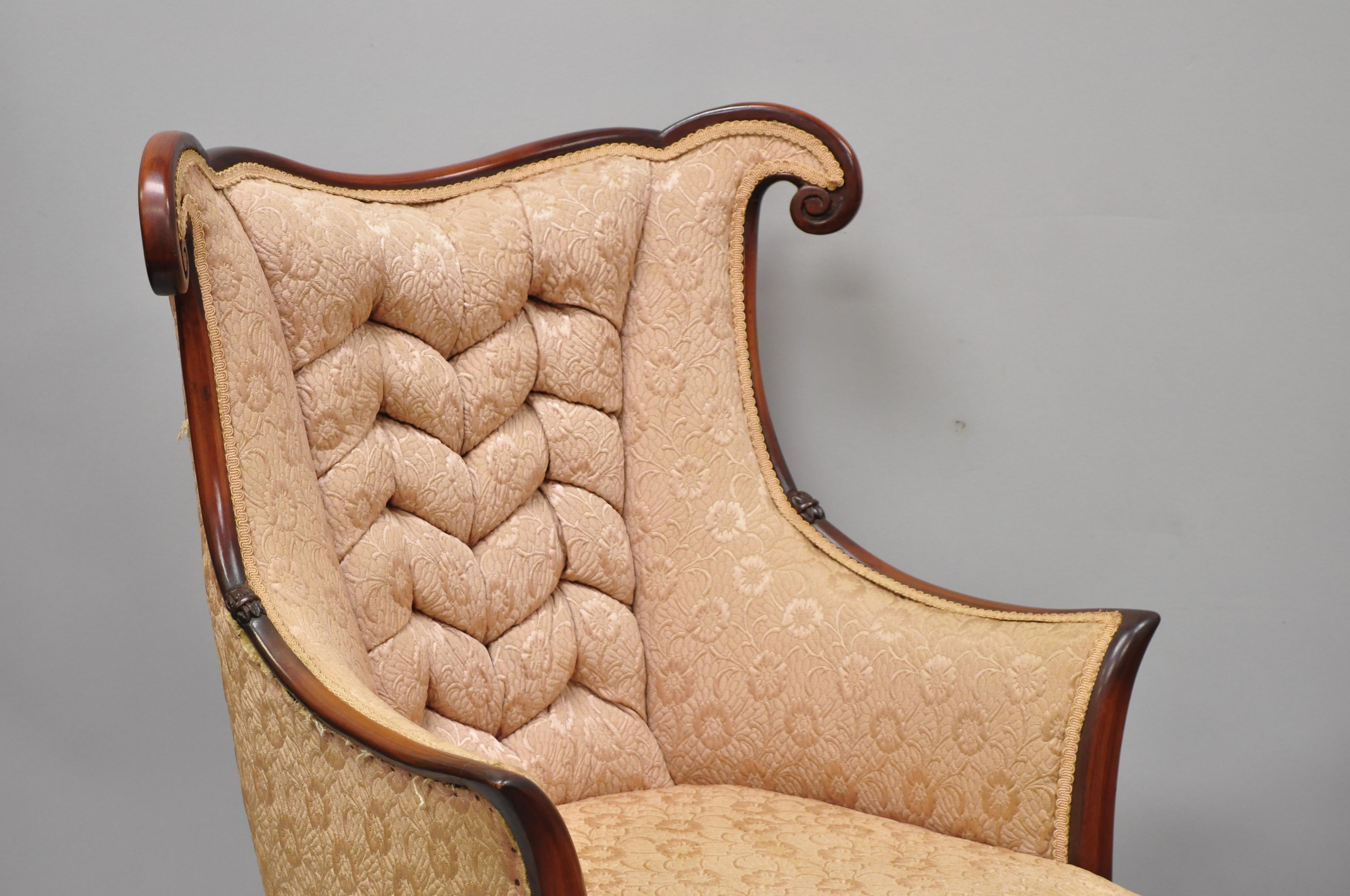 American Pair of Hollywood Regency French Style Mahogany Armchairs after Dorothy Drapes For Sale