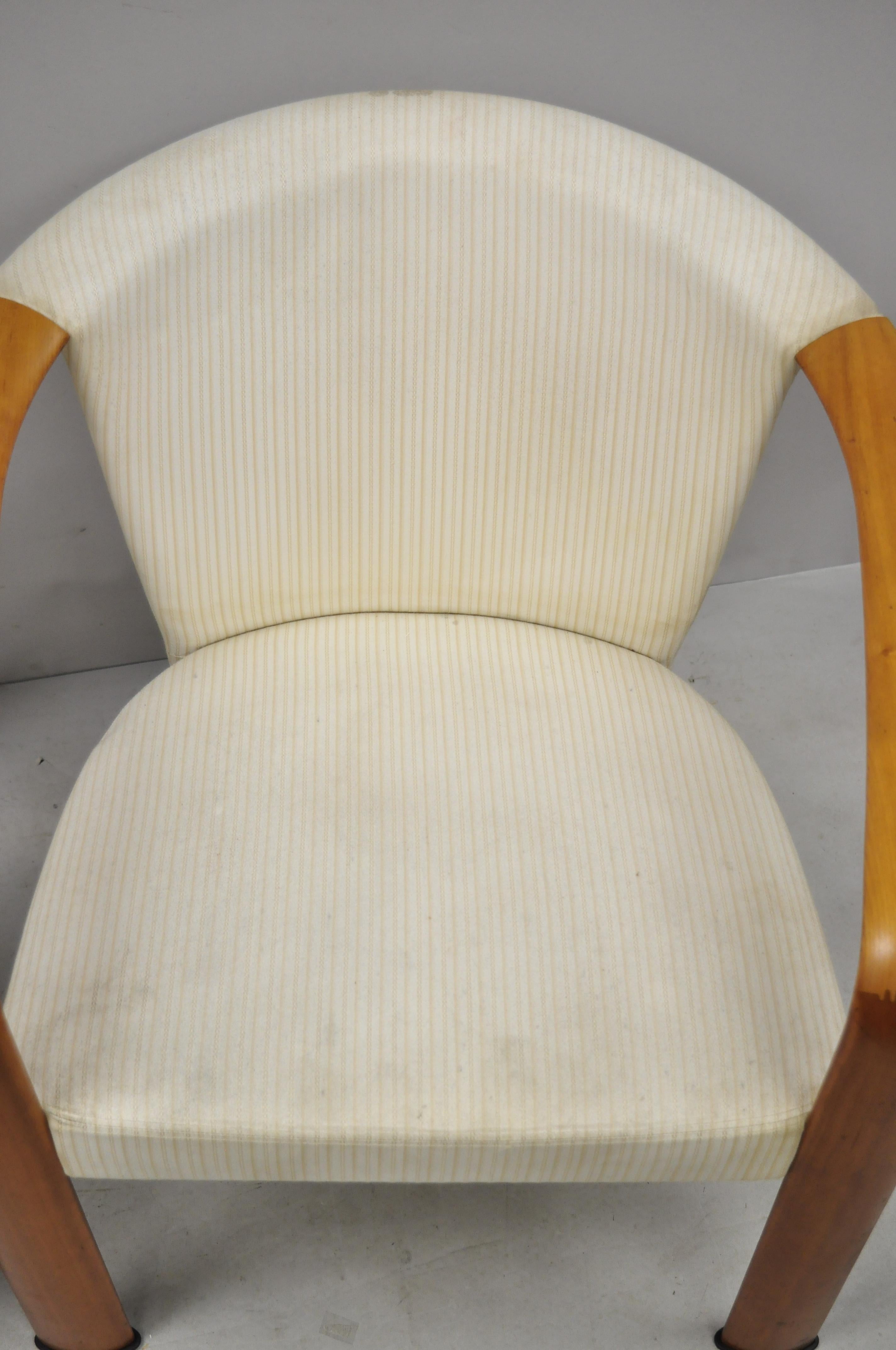 Fabric Pair of Midcentury Danish Modern Solid Teak Wood Barrel Back Lounge Armchairs