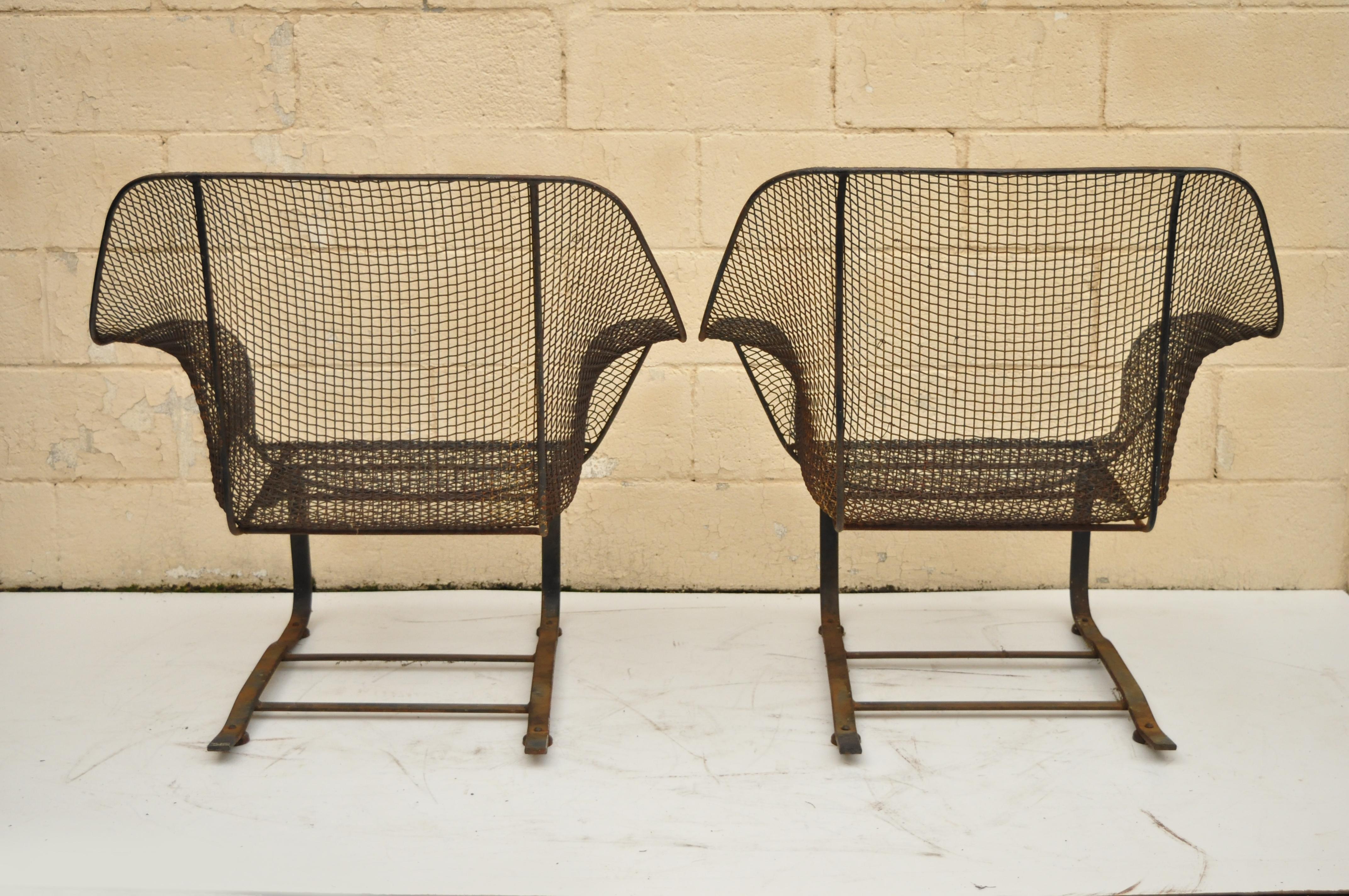 Pair of Russell Woodard Sculptura Metal Mesh Wrought Iron Bouncer Lounge Chairs 1