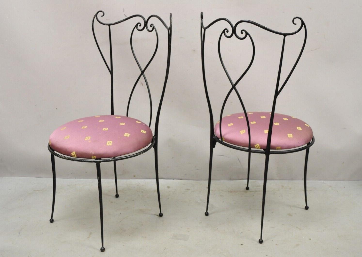Pair Vtg Salterini Style Mid-Century Modern Wrought Iron Scrolling Side Chairs For Sale 6