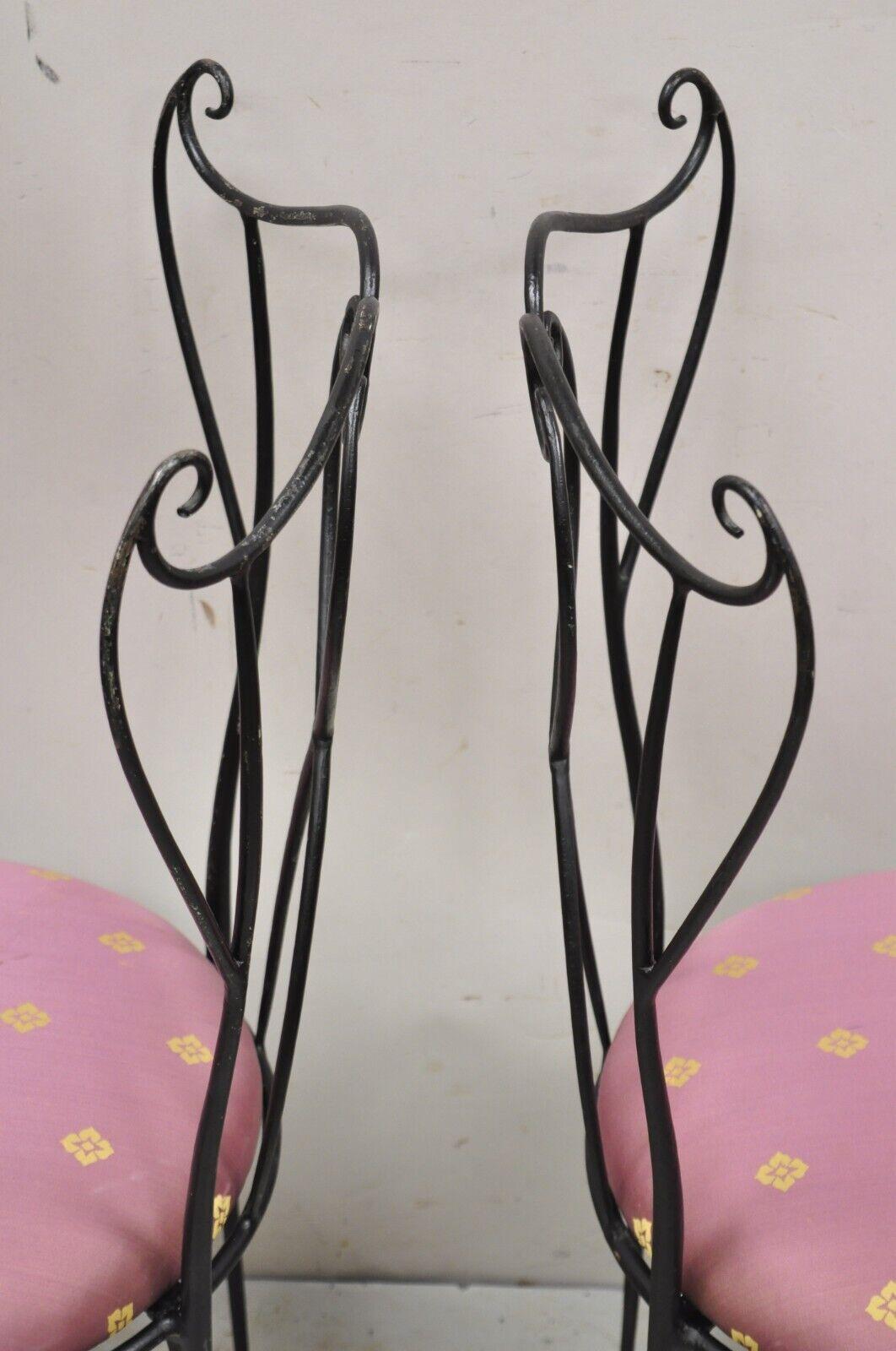 Pair Vtg Salterini Style Mid-Century Modern Wrought Iron Scrolling Side Chairs For Sale 7